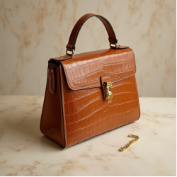 Structured Shoulder Bag in Crocodile Pattern