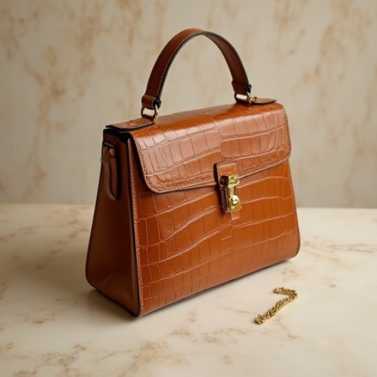 Structured Shoulder Bag in Crocodile Pattern