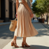 Ribbed Midi Skirt in Pleated Satin