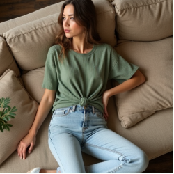 Ribbed Ribbed Tee with Tie Front