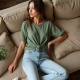 Ribbed Ribbed Tee with Tie Front