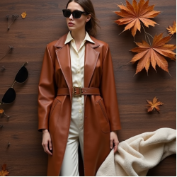 Faux Leather Cardigan Coat with Belt Closure