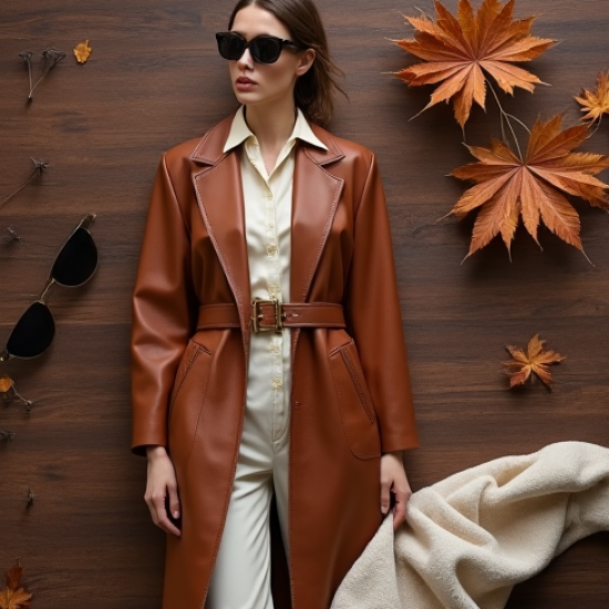 Faux Leather Cardigan Coat with Belt Closure