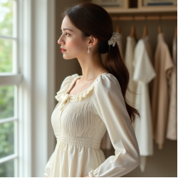 Ruffled Smocked Blouse with Bow Detail
