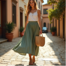 Flowy Maxi Skirt in Pleated Satin