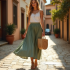 Flowy Maxi Skirt in Pleated Satin