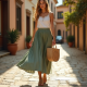 Flowy Maxi Skirt in Pleated Satin