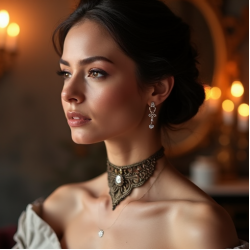 Vintage-Inspired Choker Necklace in Antique Finish