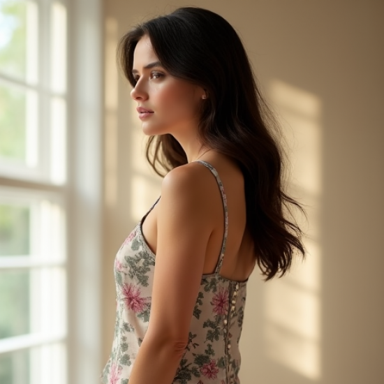 Printed Cami Top with Pearl Buttons