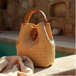 Woven Bucket Bag with Bamboo Handle