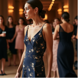 Silk A-Line Party Dress with V-Neckline