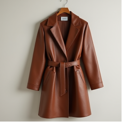 Faux Leather Cardigan Coat with Belt Closure