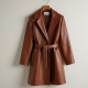 Faux Leather Cardigan Coat with Belt Closure