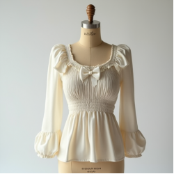 Ruffled Smocked Blouse with Bow Detail