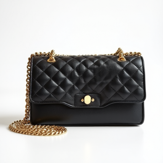 Quilted Clutch Bag with Gold Chain