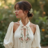 Embroidered Halter Neck Top with Puff Sleeves