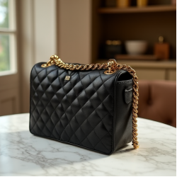 Quilted Shoulder Bag with Gold Chain