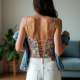 Printed Cami Top with Pearl Buttons