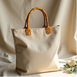 Woven Tote Bag with Bamboo Handle