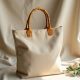Woven Tote Bag with Bamboo Handle