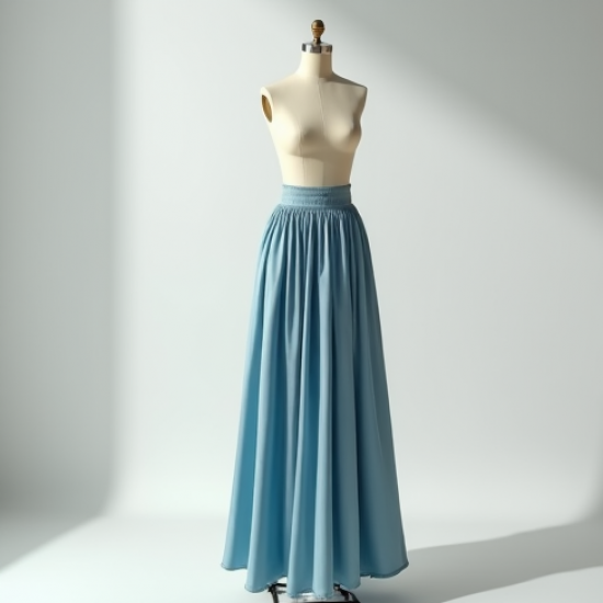 Satin Maxi Skirt in Light Wash