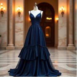 Ruffled Evening Gown with Empire Waist