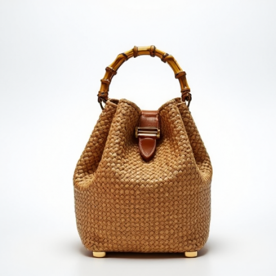 Woven Bucket Bag with Bamboo Handle