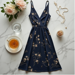 Silk A-Line Party Dress with V-Neckline