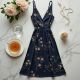 Silk A-Line Party Dress with V-Neckline