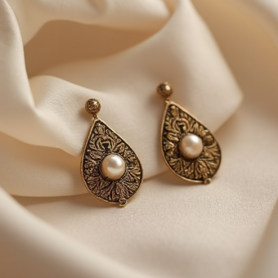 Vintage-Inspired Drop Earrings in Antique Finish