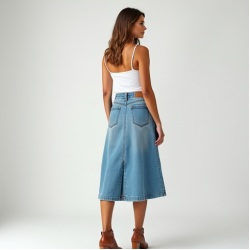A-Line Midi Skirt in Light Wash
