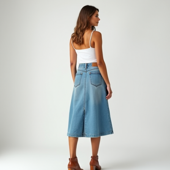A-Line Midi Skirt in Light Wash