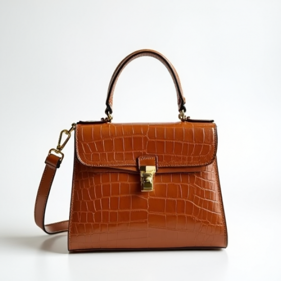 Structured Shoulder Bag in Crocodile Pattern