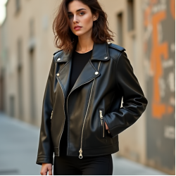 Oversized Biker Jacket with Gold Buttons