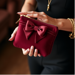 Velvet Pouch Bag with Bow Accent