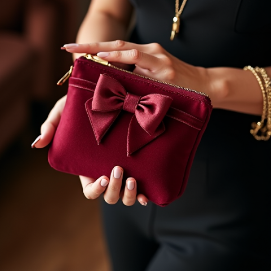 Velvet Pouch Bag with Bow Accent