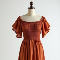 Off-Shoulder Peasant Dress with Backless Design