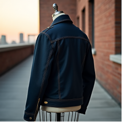 Denim Biker Jacket with Oversized Collar