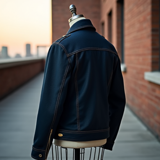 Denim Biker Jacket with Oversized Collar