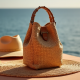 Woven Bucket Bag with Bamboo Handle