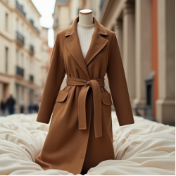 Wool Blend Duster Coat with Belt Closure