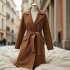 Wool Blend Duster Coat with Belt Closure