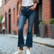 Cropped Flare Jeans with Pocket Details