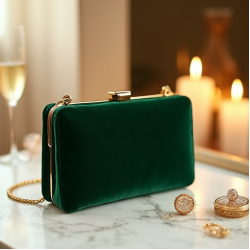 Velvet Clutch Bag with Gold Chain