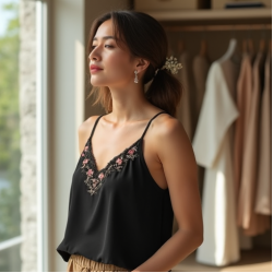 Embroidered Cami Top in Solid Neutral