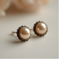Vintage-Inspired Pearl Stud Earrings in Antique Finish