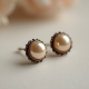 Vintage-Inspired Pearl Stud Earrings in Antique Finish