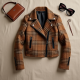 Bouclé Biker Jacket in Plaid Pattern