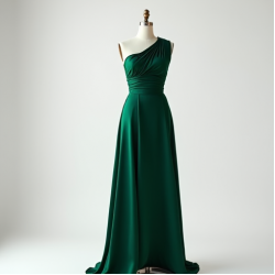 Silk One-Shoulder Dress with Empire Waist