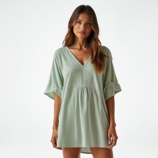 Striped Tunic Top with Dropped Shoulders